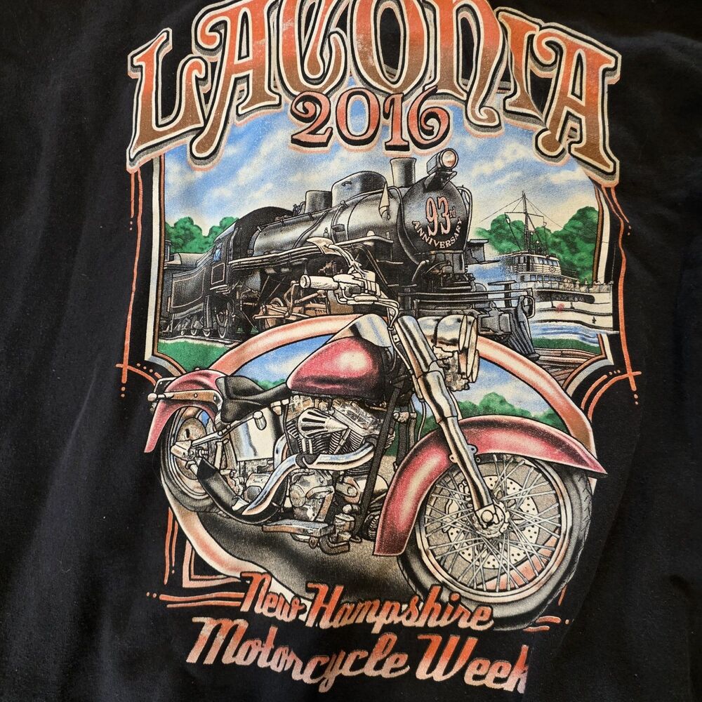 Laconia NH Bike Week 2016 Graphic Hoodie Biker Harley Train XL Black READ